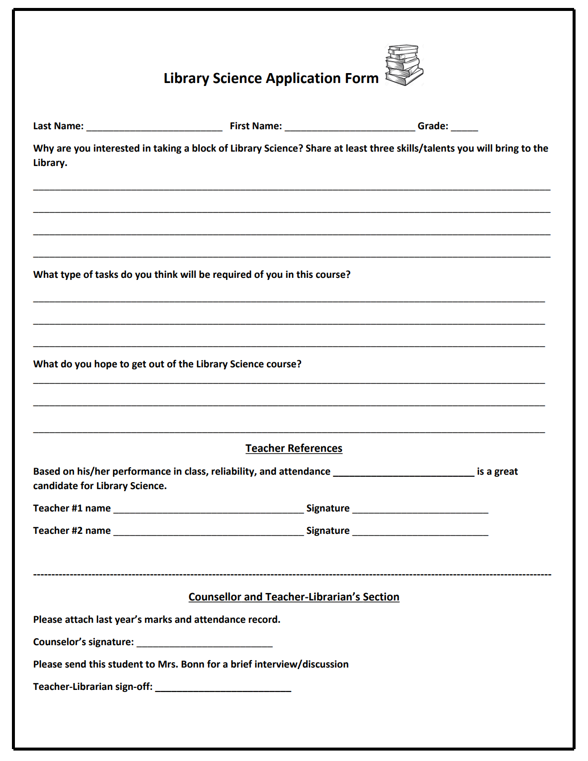 Library Science Form